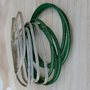 12 pc. bundle• Silver square and green circle  square glitter bangles adornment